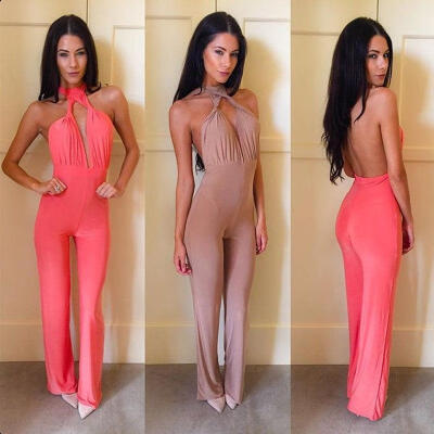 

Hot women Jumpsuit Sexy OrangeBeige Playsuit Club Bodysuits Elegant Sleeveless Bandage Jumpsuits color Orange Beige size SM