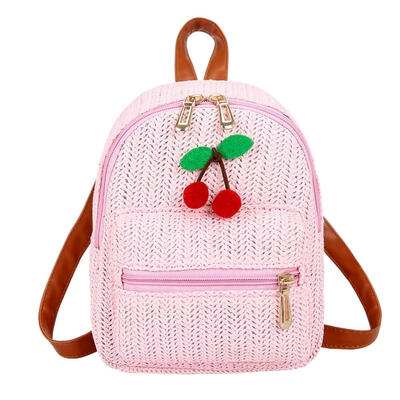 

Cherry Decor Shoulder Bags Beach Women Travel Backpacks Straw Knapsack