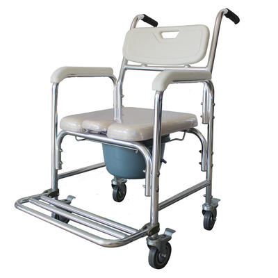 

Multifunction Heavy Duty Commode Chair Adult Bathroom Toilet Seat White & Beige Memory Foam Cushion