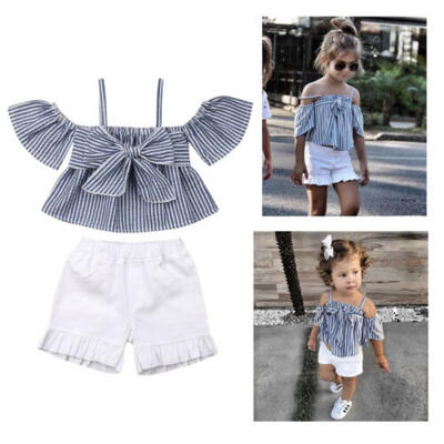 

Kids Toddler Baby Girl Clothes Stripe T-Shirt Top Trousers Shorts Summer Outfits