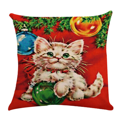 

〖Follure〗Christmas Linen Square Throw Flax Pillow Case Decorative Cushion Pillow Cover A