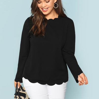 

Gobestart Plus Size Women O-Neck Long Sleeve Solid Casual Tops Blouse T-shirt