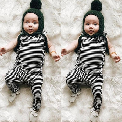 

0-24M Cute Toddler Baby Girls Striped Romper Jumpsuit Floral Pants Clothes Outfit