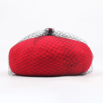 

Fashion Women Winter Mesh Beret Solid Color Letter  Adjustable Pumpkin Hat Vintage Elegant Painter Hat