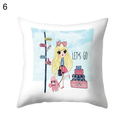 

Lovely Cartoon Girl Pillow Case Cushion Cover Sofa Bed Car Cafe Office Decor