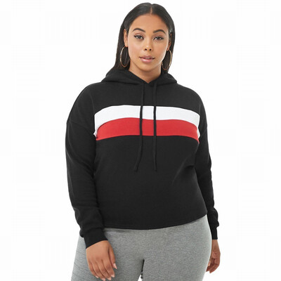 

Large size striped hooded womens sweatshirt loose head sports jacket