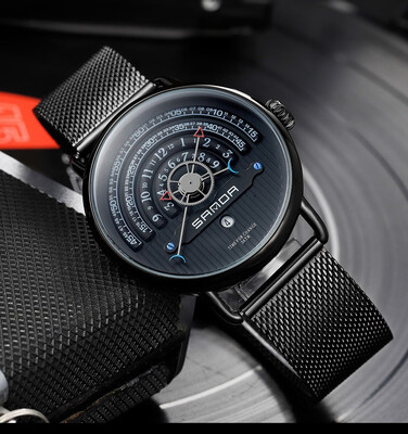 

Fashion Creative men luxury watches digital dial stainless steel mesh band brand personality male watch calendar quartz clock