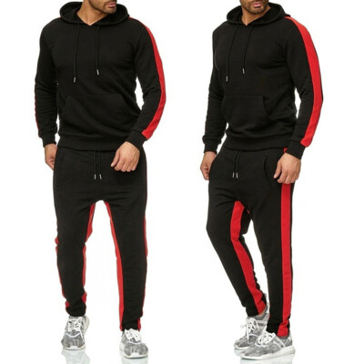 

Toponeto Mens Autumn Winter Patchwork Sweatshirt Top Pants Sets Sports Suit Tracksuit