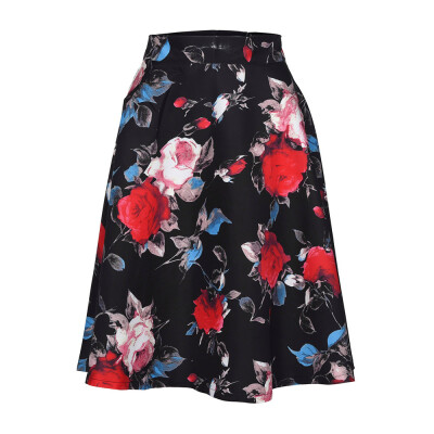 

Roseonmyhand Womens Ladies Vintage Summer Floral Print High Waist Skater Skirt Mini Skirt