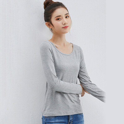 

Womens Long Sleeve Solid Round Neck Pullover Blouse Party Casual T-Shirt Tops