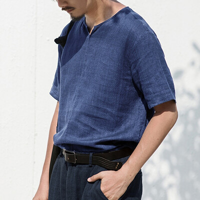 

Toponeto Mens Summer New Style Fashion Pure Cotton And Hemp Short Sleeve Comfortable Top