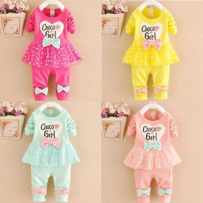 

Baby Kids Girls Long Sleeve Tops T-shirtPants Two-piece Outfits Set 1-5Y