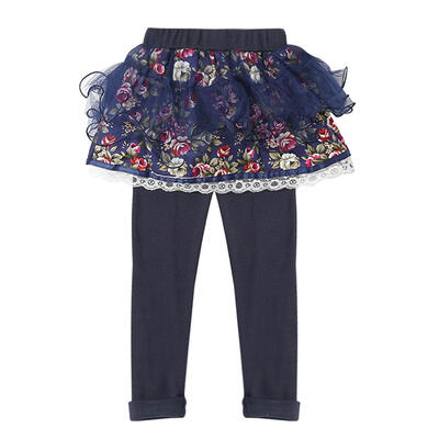 

Children Floral Print Cotton Culottes Mesh Girls Leggings Bottoming Pants