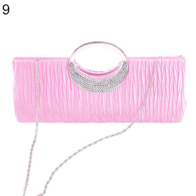 

Women Luxury Rhinestone Satin Pleated Evening Bag Party Clutch Purse Handbag