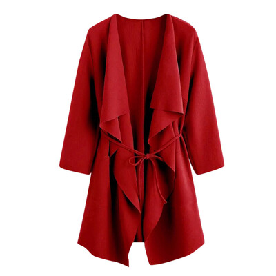 

Roseonmyhand Women Casual Waterfall Collar Pocket Front Wrap Coat Jacket Outwear