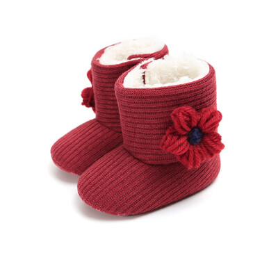 

Baby Boots Newborn Plus Velvet Knitted Wool Soft Bottom Toddler Warm Boots Flowers Baby Boots Girl