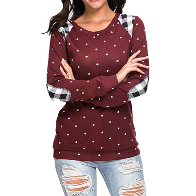 

Nomeni Womens Casual Long Sleeve Polka Dot Loose Pullover Tee Shirts Blouse Tops