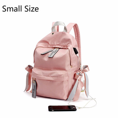 

Waterproof Oxford School Backpack for Teenager Girl Cute Bow Backpacks Women USB Charger Laptop Bagpack Female Pink Back Pack