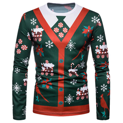 

Round Collar Long Sleeve Tie 3D Printed Christmas Men T-shirt