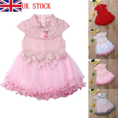 

UK Flower Girl Dress Princess Kids Baby Party Wedding Lace Tutu Dress Gown Fancy