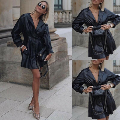 

Women&39s PU Leather Cropped Biker Jacket Coat Slim Long Parka Winter Outwear