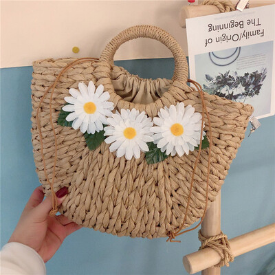 

Tailored Womens Fashion Retro Woven Shoulder Bag Floral Handbag Woven Bag Beach Bag