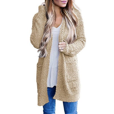 

Toponeto Women Casual Sweatshirt Solid Winter Warm Wool Pockets Cardigan Coat Outwear