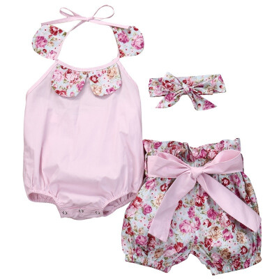 

Kids Baby Girl Floral Striped Romper JumpsuitShorts Outfits Set Sunsuit Summer Clothes