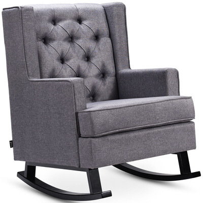 

Retro Fabric Upholstered Button-Tufted Wingback Rocking Chair