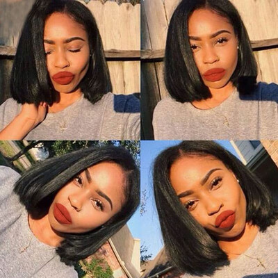 

Human Hair Lace Front Bob Wigs Straight 180 Density Full Head Middle Part Pre Plucked Hairline with Baby Hair Lace Bob Wigs for W