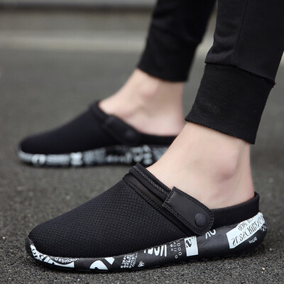 

Summer mens shoes mesh casual breathable canvas tide shoes Korean trend mens net red wild bean bean half dragging tide shoes