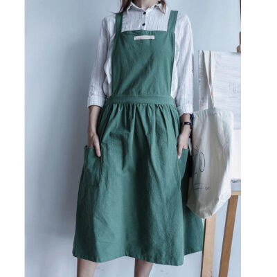 

Cooking Apron Simple 100 Washed Cotton Uniform Apron Korean Style Pleated Apron Light Blue Home Household Cleaning Tools Aprons