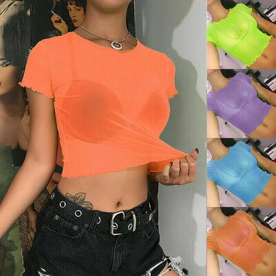 

Fashion Womens See Through Mesh Sheer Tank Crop Top Vest T-Shirt Blouse Tee Tops