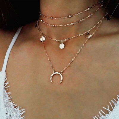 

Europe&America necklace choker round moon pendant multi-layer bead clavicle necklace jewelry wholesale factory direct sales