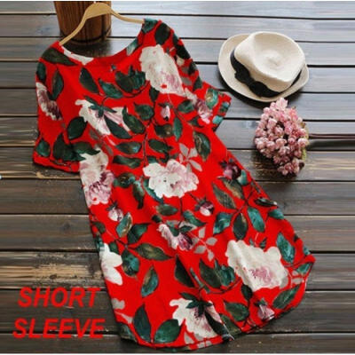 

New Women&acutes Floral Print Mini Dress Summer Party Long Shirt Dress Plus Size