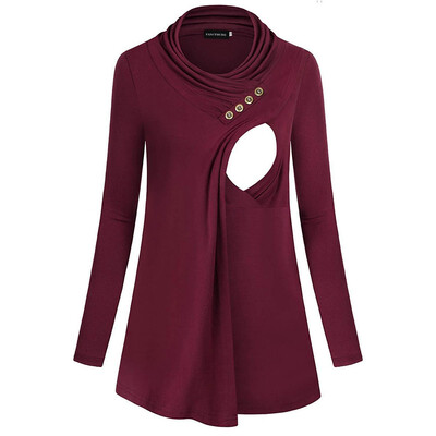 

Pregnant Women Long Sleeve Nursing Shirt Casual Solid Color