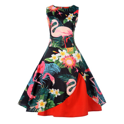 

Vintage Tropical Print Knee Length Swing Dress