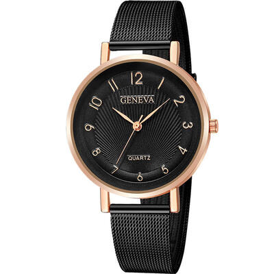 

2019 GENEVA Watch Women Clock Mesh Band Stainless Steel Analog Quartz Wristwatch Luxury Silver Black Watches Montre Femme