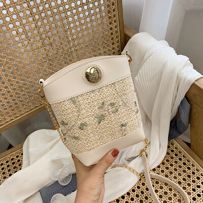 

Tailored Women Beach Lace Embroid Straw Bucket Bag Burlap Square Bag Messenger Bag