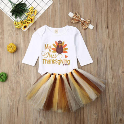 

3PCS Newborn Kids Baby Girl Thanksgiving Romper Tops Tutu Skirt Outfit Set 0-12M