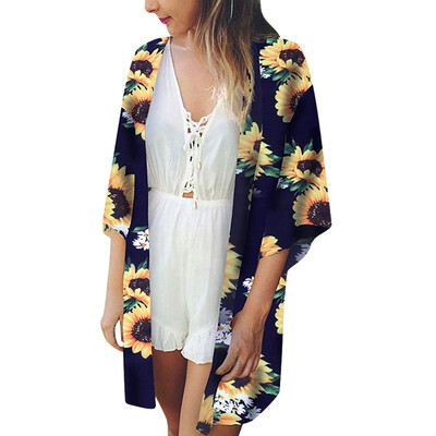 

Toponeto Women Beach Tops Print Sunflower Swimwear Cardigan Swimsuit Bikini Cover Up
