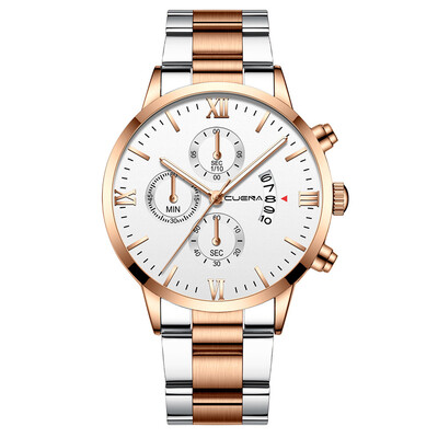 

Gobestart CUENA Mens Business Steel Belt Watch Three Eyes Six-Piece Calendar Quartz Watch