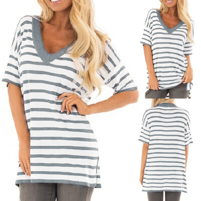 

Nomeni Fashion Womens V-Neck Stripe Short Sleeve Easy Shirt Blouse Tops