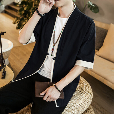 

Toponeto Mens Vintage Baggy Cotton Linen Solid Half Sleeve Retro T Shirts Tops Blouse