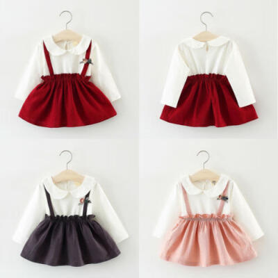 

UK 2PCS Toddler Kids Baby Girl Dress Outfits Tops Shirt Bow Short Skirt Clothes