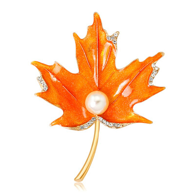 

Maple Leaf Rhinestone Artificial Pearls Brooch Pins Beautiful Wedding Or Gift