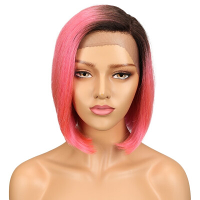 

NOBLE Silky Straight Short Bob Lace Front Human Hair Wigs For Women Two Tone 2Pink Color Middle Part Ombre Part Lace Wig