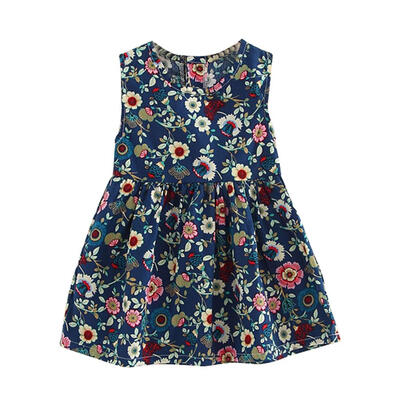 

Summer Kids A-line Dresses Girls Sleeveless Floral Print Princess Dress