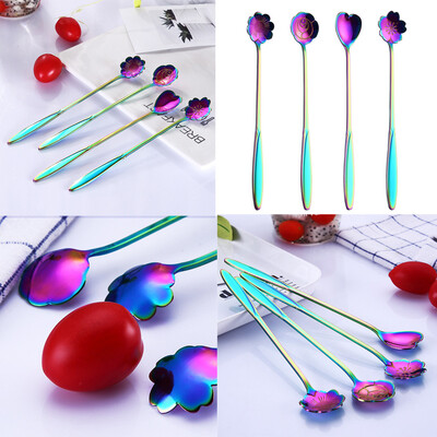 

Toponeto Colorful Petal Spoon Handle Spoons Ice Cream Drinking Tools Kitchen Gadget