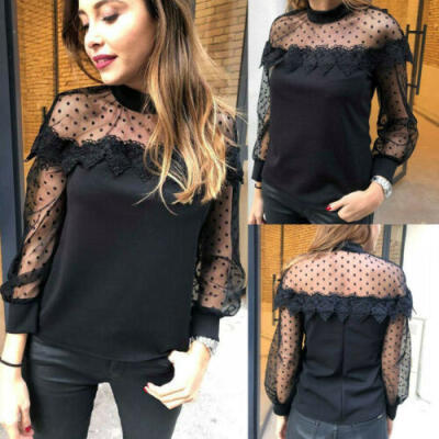 

Fashion Womens Lace Casual T-Shirt Ladies Summer Loose Long SleeveTops Blouse